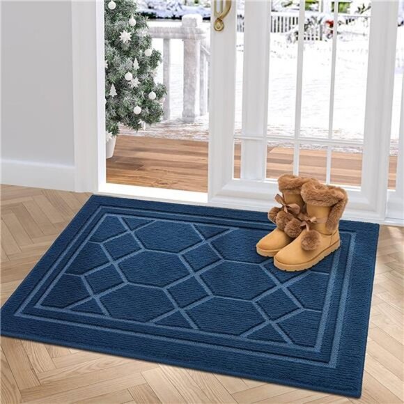 Front Door Mat Entry Rug Low Profile Non Slip,19.5"x31.5",Dark Blue - Picture 1 of 6